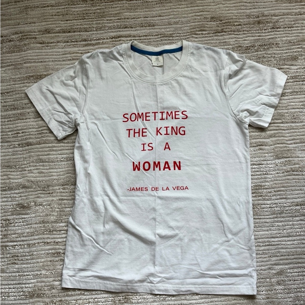 White Graphic T-Shirt with Red Text